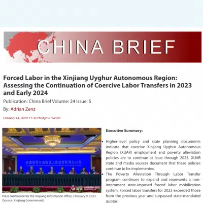 Forced Labor in the Xinjiang Uyghur Autonomous Region: Assessing the Continuation of Coercive Labor Transfers in 2023 and Early 2024