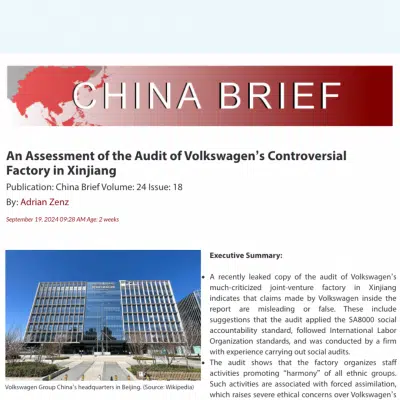 An Assessment of the Audit of Volkswagen’s Controversial Factory in Xinjiang